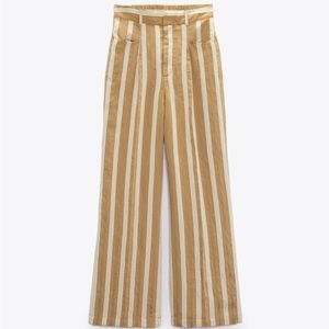 Zara Beige and White Striped wide leg pants